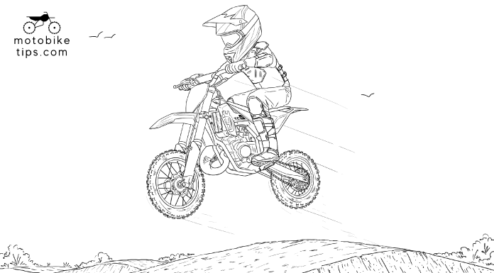 motocross coloring pages illustration of a youth on a motocross track jumping off his Husqvarna TC50 dirt bike