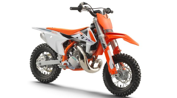 Isolated image of KTM 50 SX Mini dirt bike in white background