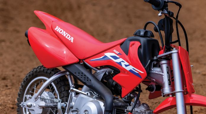 Close up image of Honda CRF50F dirt bike body.