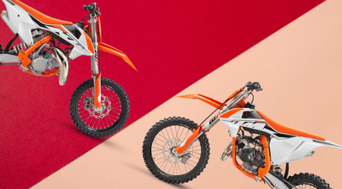 KTM 85 and KTM 85 Big Wheel in red and pink background