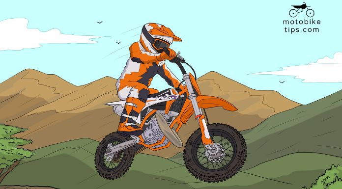 A Guide to the KTM 65 Seat Height for Young Riders. On a motocross track riding his dirt bike.