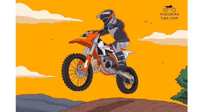 gif images of kid jumping the ktm 85 Sx and ktm 85 big wheel dirt bike in purple and orang background with beautiful sky