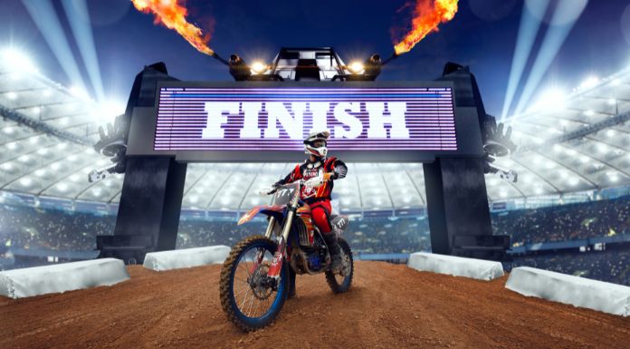 Man in the finish line in motocross racing