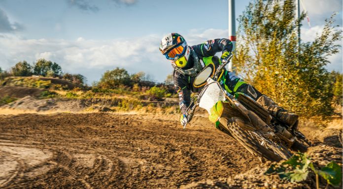Man on motocross training making turns at the right speed