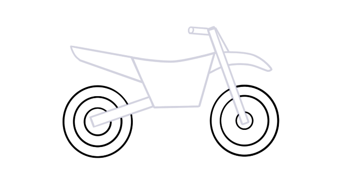 Dirt bike drawing easy step 4 - adding the wheels of the dirt bike