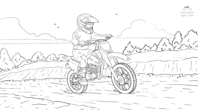 Illustration of young Boy riding on his suzuki jr 80 dirt bike in the trail