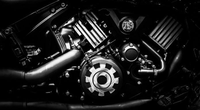 Focused image of motorcycle's engine 