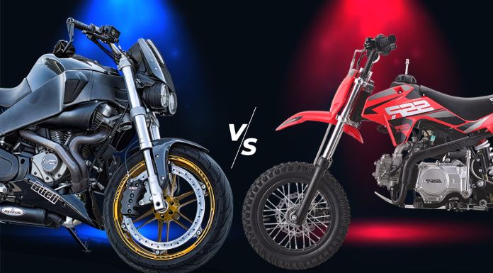 Motorcycle vs SSR dirt bike in dark background