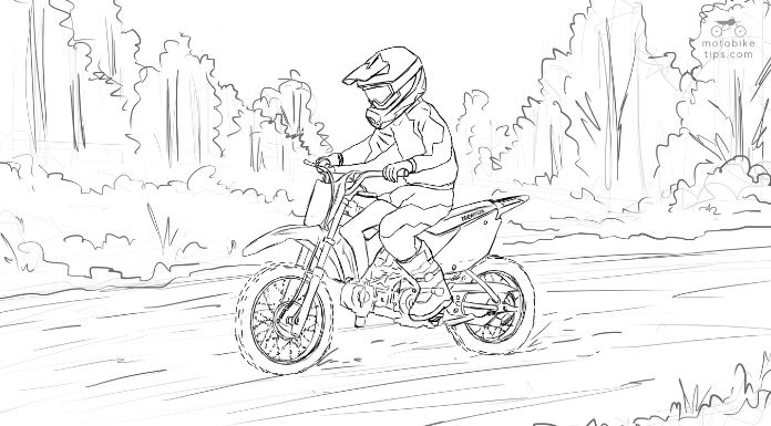 Sketch of young man riding on his honda crf 110 in the trail