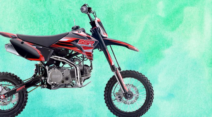 Isolated image of SR160TR SSR pit bike in aqua blue background
